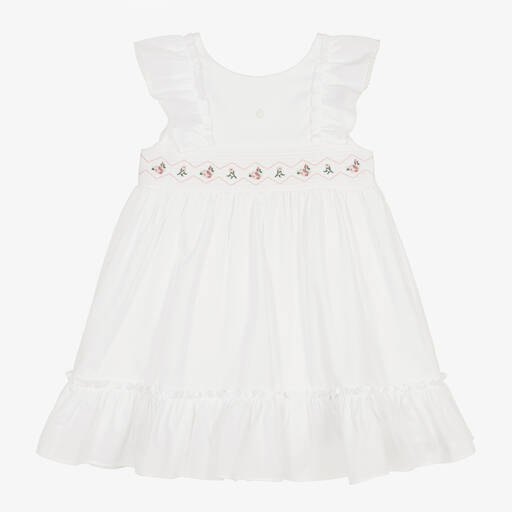 Patachou-Girls White Cotton Embroidered Dress | Childrensalon Outlet