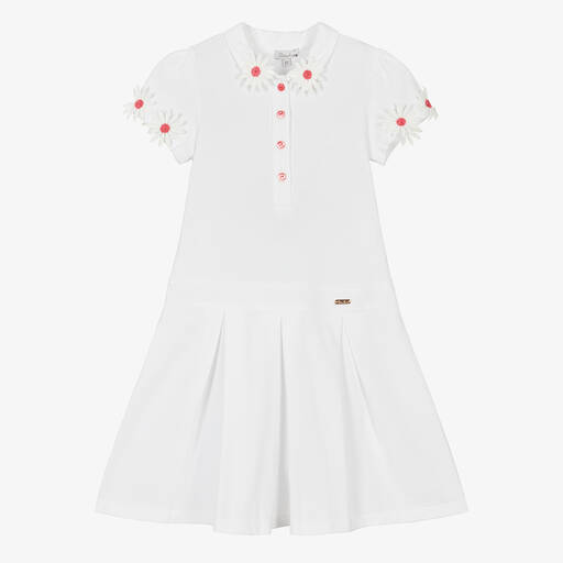Patachou-Girls White Cotton Flowers Polo Dress | Childrensalon Outlet