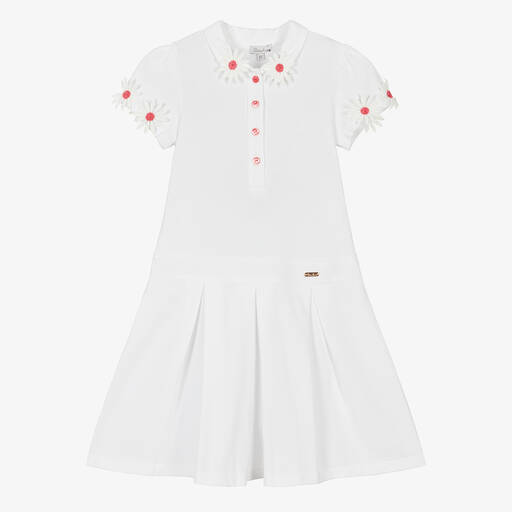 Patachou-Белое платье поло из хлопка с цветами | Childrensalon Outlet