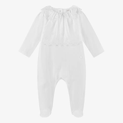 Patachou-Girls White Cotton Jersey & Broderie Babygrow | Childrensalon Outlet