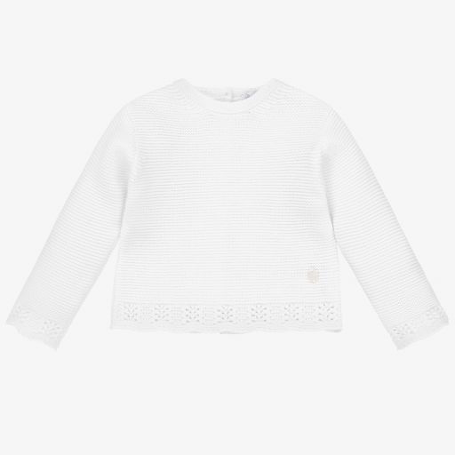 Patachou-Girls White Cotton Knit Jumper | Childrensalon Outlet