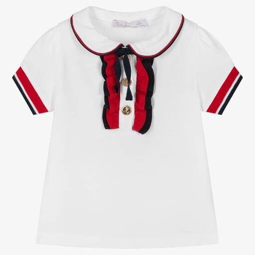 Patachou-Girls White Cotton Piqué Polo Shirt | Childrensalon Outlet