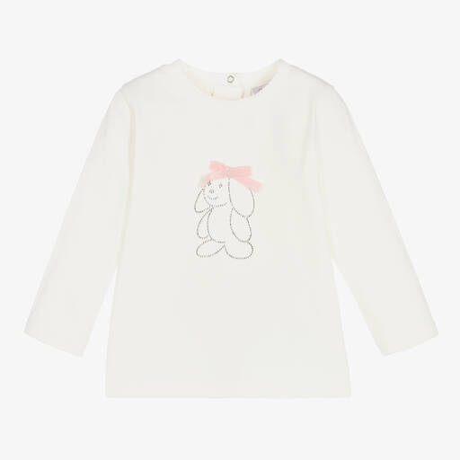 Patachou-توب قطن جيرسي لون أبيض للبنات | Childrensalon Outlet