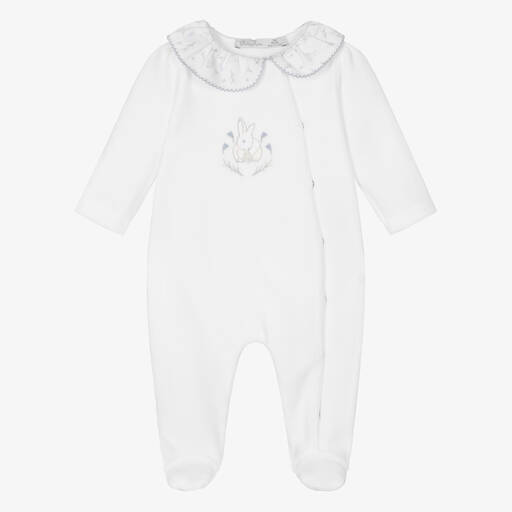 Patachou-Girls White Cotton Velour Bunny Babygrow | Childrensalon Outlet