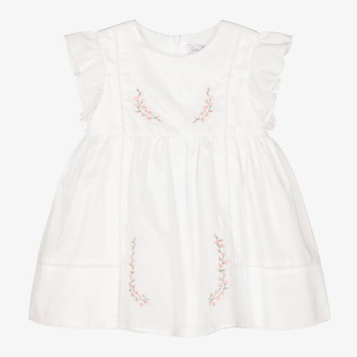 Patachou-Girls White Embroidered Cotton Dress | Childrensalon Outlet
