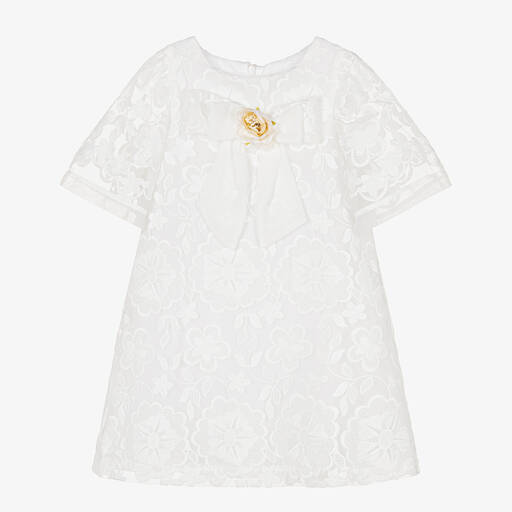 Patachou-Girls White Embroidered Shift Dress | Childrensalon Outlet