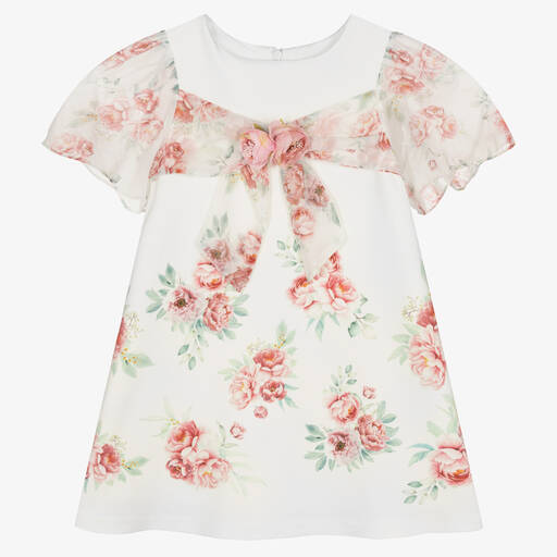 Patachou-Girls White Floral Bow Dress | Childrensalon Outlet