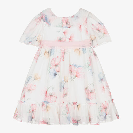 Patachou-Girls White Floral Chiffon Dress | Childrensalon Outlet