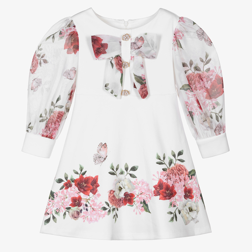 Patachou-Weißes Kleid mit Blumen-Print (M) | Childrensalon Outlet
