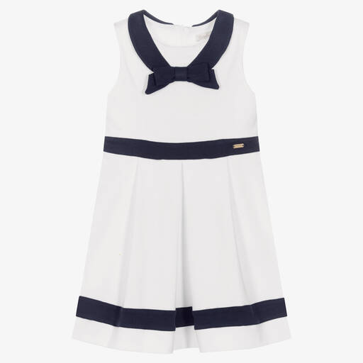 Patachou-Бело-синее хлопковое платье | Childrensalon Outlet