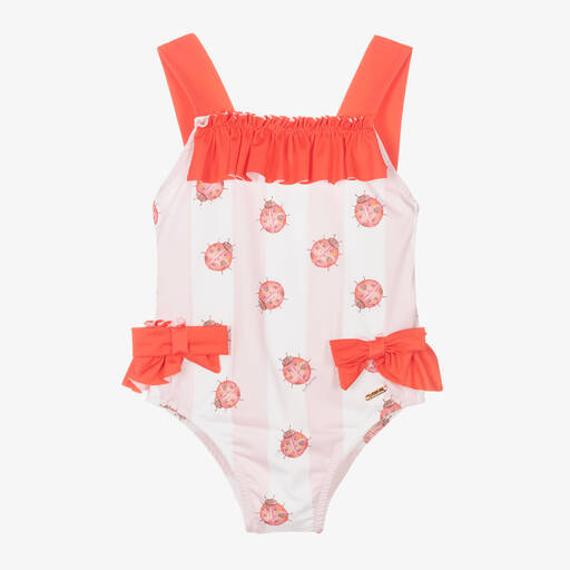 Patachou-Girls White & Pink Ladybird Print Swimsuit | Childrensalon Outlet