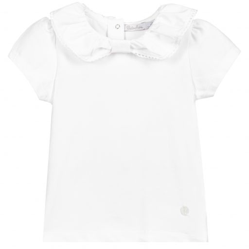 Patachou-Girls White Ruffle T-Shirt | Childrensalon Outlet