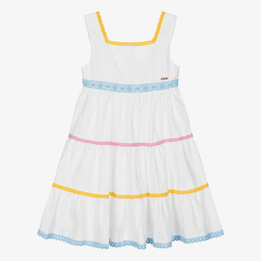 Patachou-Girls White Tiered Cotton Dress | Childrensalon Outlet