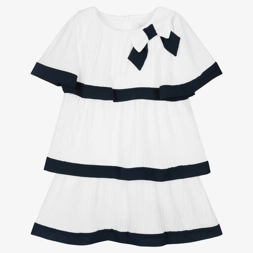 Patachou-Girls White Tiered Georgette Dress | Childrensalon Outlet
