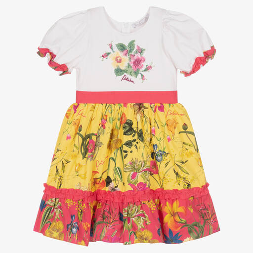 Patachou-Girls Yellow Botanical Cotton Dress | Childrensalon Outlet