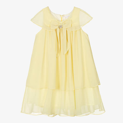Patachou-Girls Yellow Bow Chiffon Dress | Childrensalon Outlet