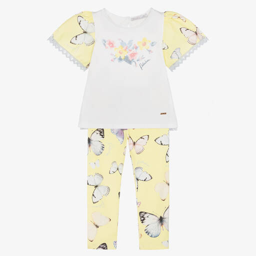 Patachou-Girls Yellow Butterflies Top & Leggings Set | Childrensalon Outlet