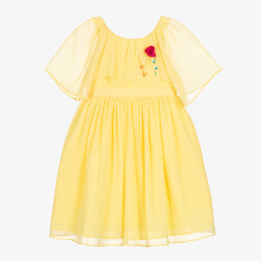 Patachou-Girls Yellow Chiffon Dress | Childrensalon Outlet