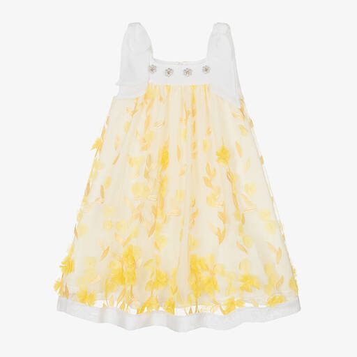 Patachou-Girls Yellow Embroidered Floral Dress | Childrensalon Outlet