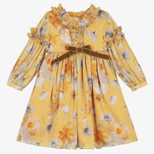 Patachou-Robe jaune en mousseline à fleurs | Childrensalon Outlet