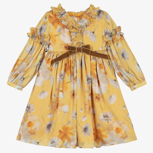 Patachou-Girls Yellow Floral Chiffon Dress | Childrensalon Outlet