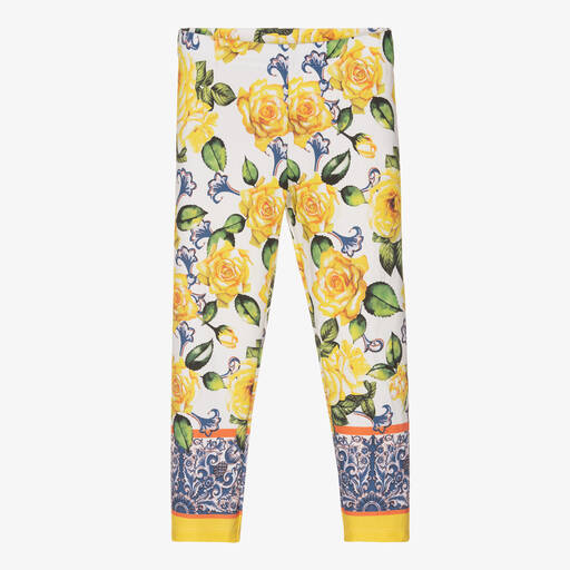 Patachou-Girls Yellow Floral Cotton Leggings | Childrensalon Outlet