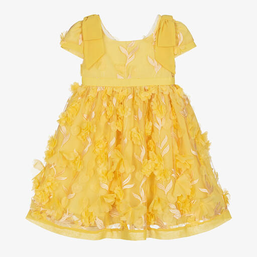 Patachou-Girls Yellow Floral Tulle Dress | Childrensalon Outlet