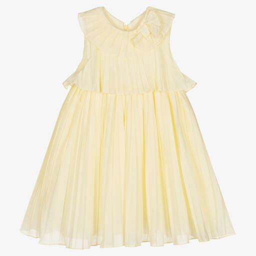 Patachou-Girls Yellow Pleated Cotton Dress | Childrensalon Outlet