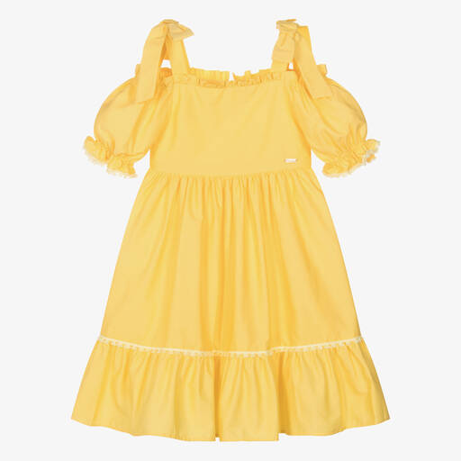 Patachou-Girls Yellow Tiered Cotton Dress | Childrensalon Outlet