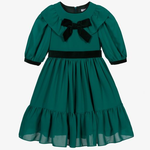 Patachou-Green Chiffon Bow Dress | Childrensalon Outlet