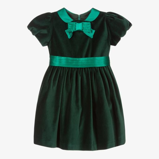 Patachou-Green Velvet Bow Dress | Childrensalon Outlet