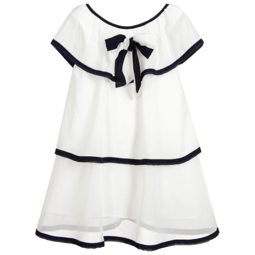 Patachou-Ivory & Blue Chiffon Dress | Childrensalon Outlet