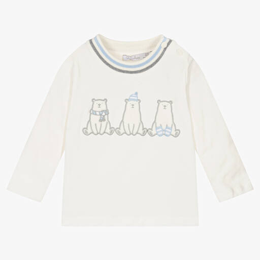 Patachou-Ivory Cotton Jersey Polar Bear Top | Childrensalon Outlet