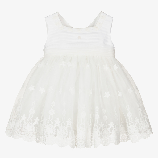 Patachou-Ivory Embroidered Tulle Dress | Childrensalon Outlet