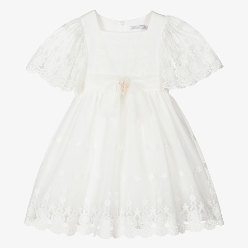 Patachou-Ivory Embroidered Tulle Dress  | Childrensalon Outlet