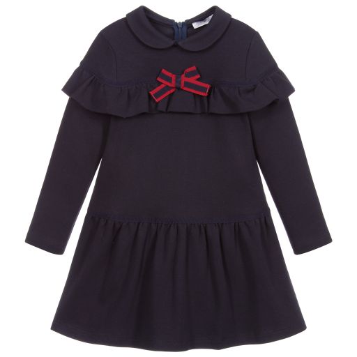 Patachou-Navy Blue Cotton Jersey Dress | Childrensalon Outlet