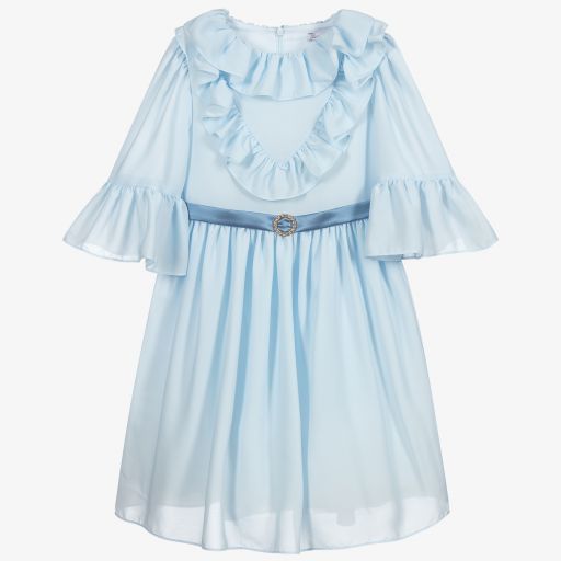 Patachou-Pale Blue Chiffon Frills Dress | Childrensalon Outlet