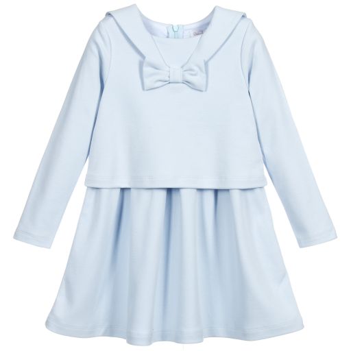 Patachou-Pale Blue Cotton Jersey Dress | Childrensalon Outlet