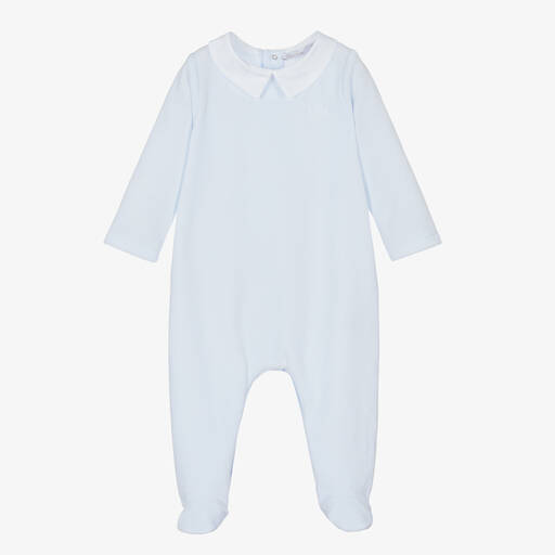 Patachou-Pale Blue Velour Babygrow | Childrensalon Outlet