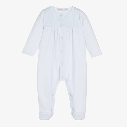 Patachou-Pale Blue Velour Babygrow | Childrensalon Outlet