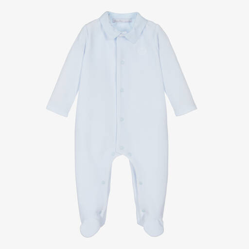 Patachou-Pale Blue Velour Babygrow | Childrensalon Outlet