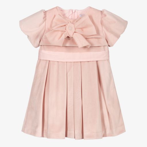 Patachou-Pale Pink Velvet Bow Dress | Childrensalon Outlet