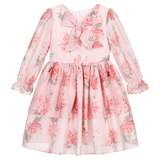 Patachou-Pinkfarbenes Chiffonkleid mit floralem Design | Childrensalon Outlet