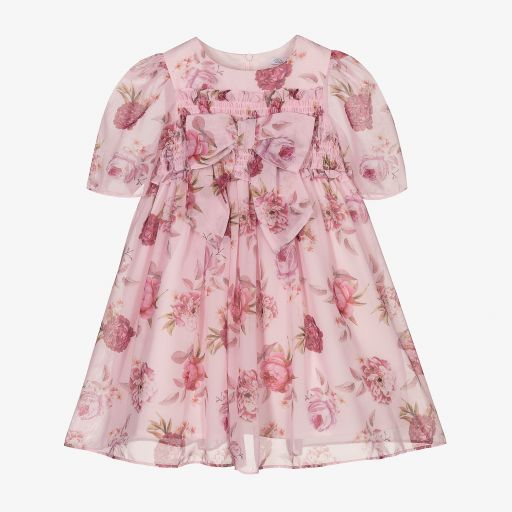 Patachou-Pink Floral Chiffon Dress  | Childrensalon Outlet