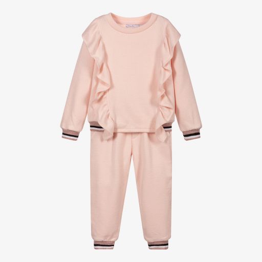 Patachou-Pink Knitted Ruffles Tracksuit | Childrensalon Outlet