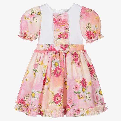 Patachou-فستان قطن بوبلين لون زهري بطبعة ورود | Childrensalon Outlet