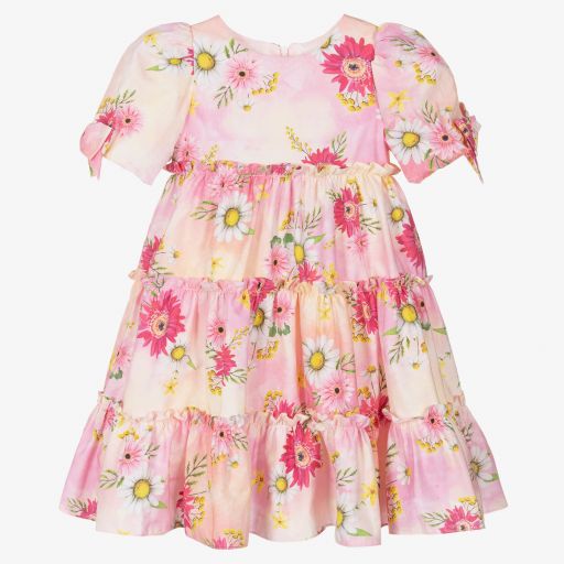 Patachou-Pink Tie Dye Floral Dress  | Childrensalon Outlet
