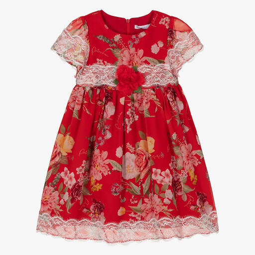 Patachou-Red Floral Chiffon & Lace Dress | Childrensalon Outlet