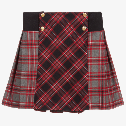 Patachou-Red & Grey Tartan Skirt  | Childrensalon Outlet