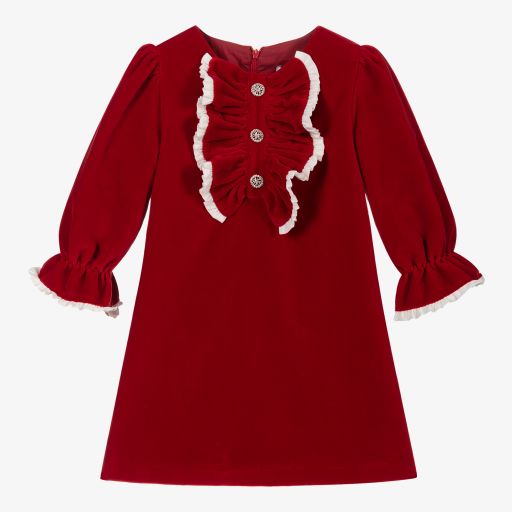 Patachou-Красное бархатное платье с рюшами | Childrensalon Outlet